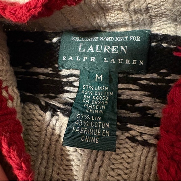 Vintage Ralph Lauren Hand Knit Sweater M Cotton Linen Canoe 90s Mock Turtleneck - Picture 3 of 8